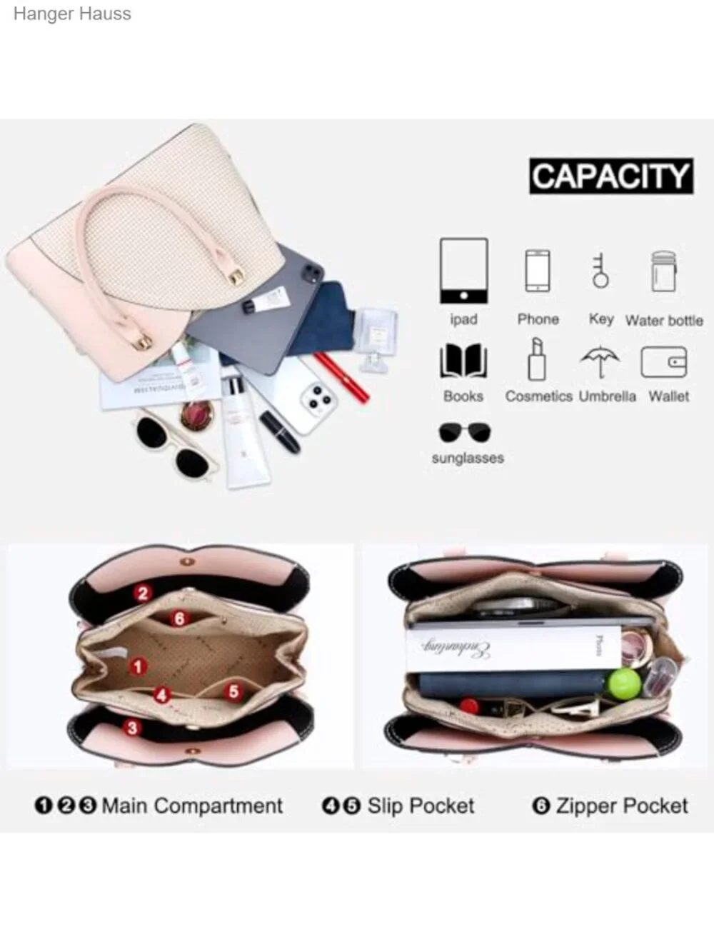 Triple Compartments Satchel Purse Women Faux Leather Top Handle Shoulder Bag